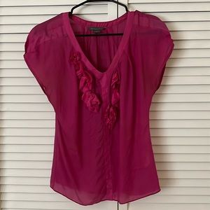 Armani Exchange pink blouse with roses design on the front.
